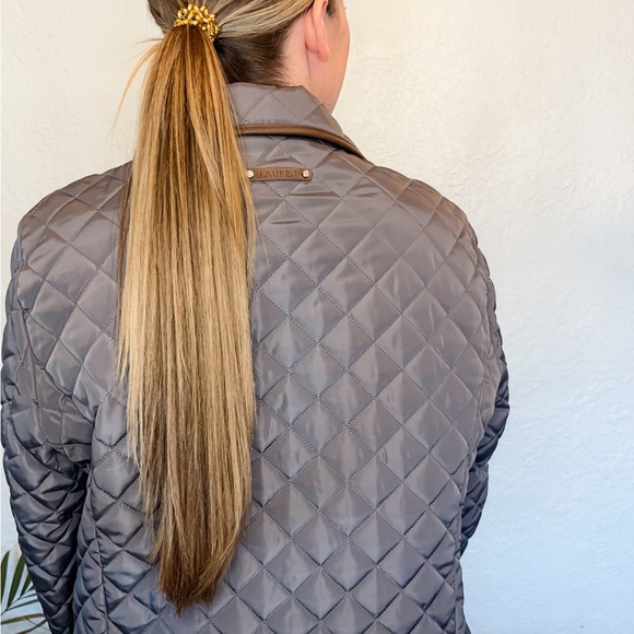 LAUREN by Ralph Lauren Quilted Jacket Women’s XL Gray with Leather Trim Coat - Picture 2 of 16